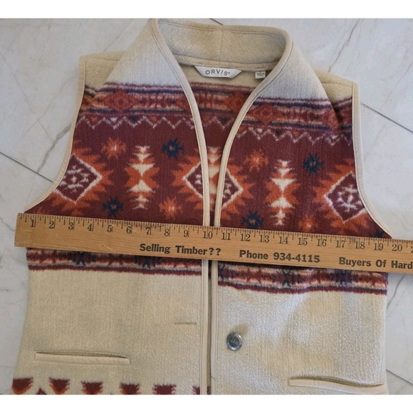 Orvis Womens Small Southwestern Aztec Fleece Vest Button Front Pockets - Picture 8 of 10